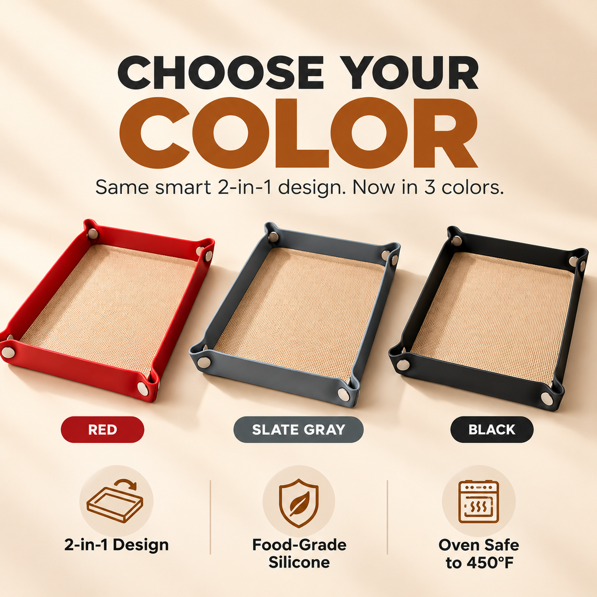 🔥Pinch Pan™ | 2-in-1 Silicone Baking Mat That Snaps Into a Tray