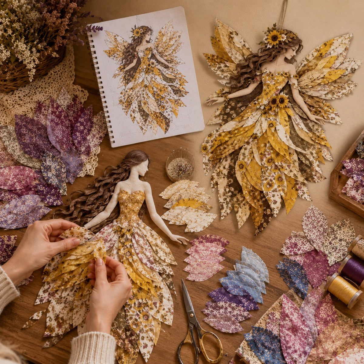 🔥LAST DAY 49% OFF-🧚♀️🌸 Premium Fairy Patchwork DIY Kit | High-Quality Layered Fabric with Floral Wings DIY Handmade Fantasy Wall Decor ✨