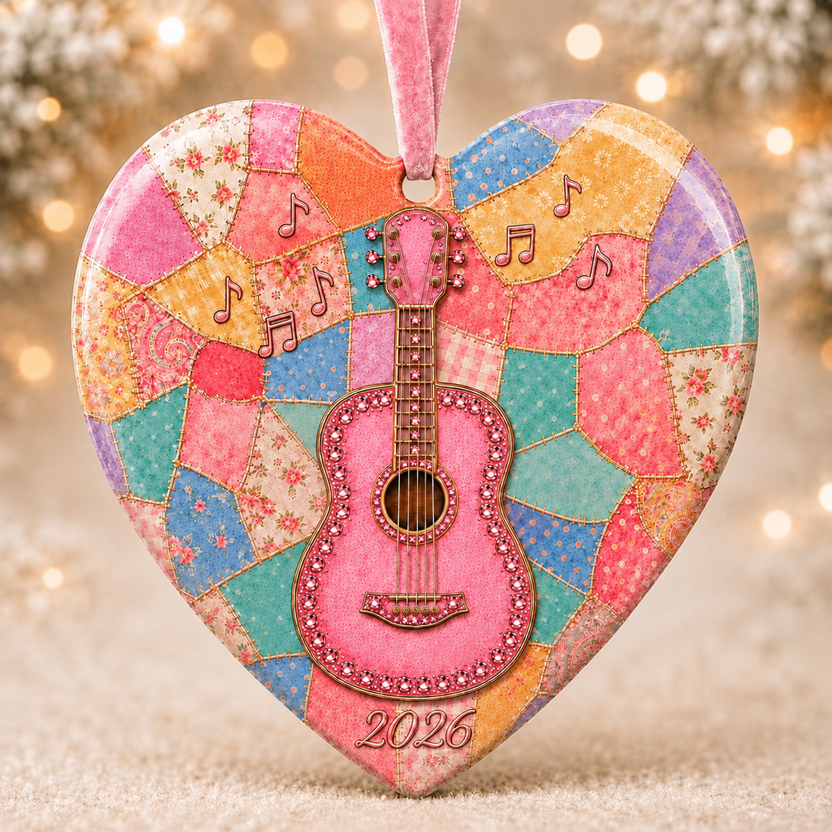 šLast Day 60% OFF - Pink Guitar Memorial Heart Ornament