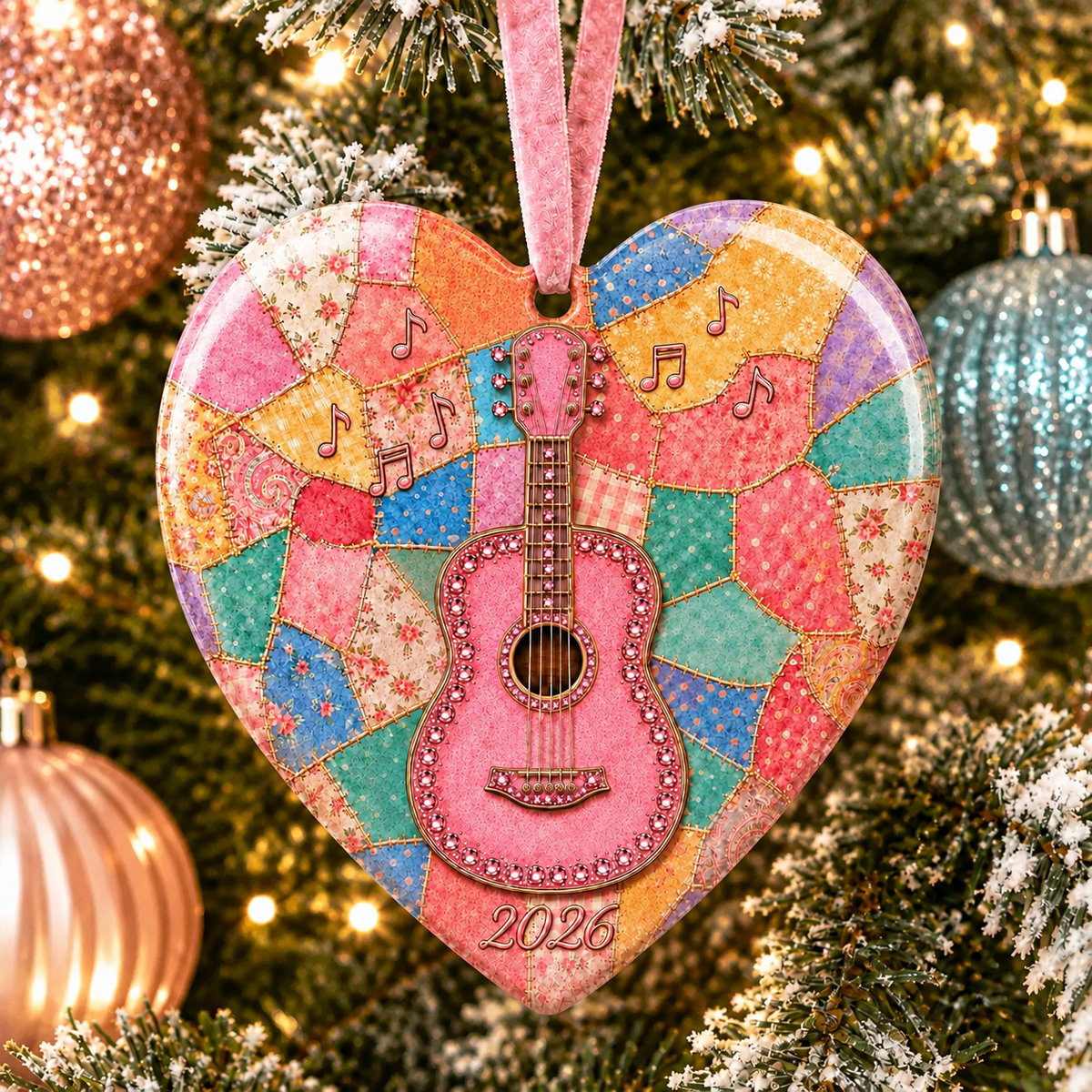 šLast Day 60% OFF - Pink Guitar Memorial Heart Ornament