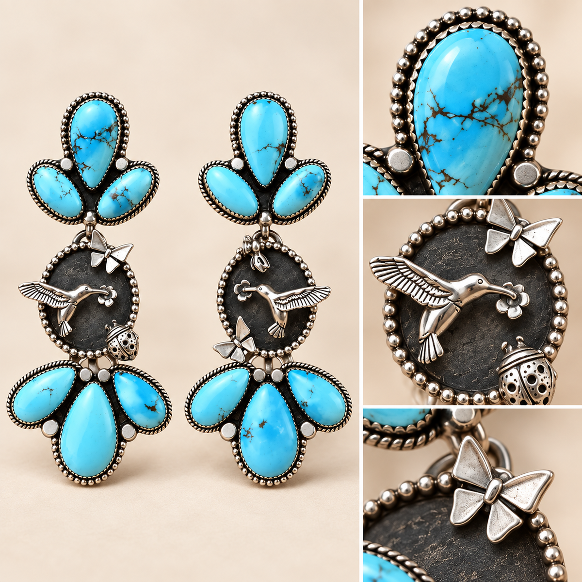 Handcrafted Golden Hills Hummingbird Garden Earrings - Only 7 Left