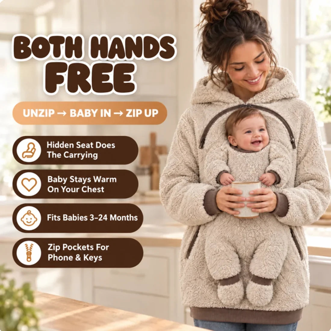 SnugNest™ 2-in-1 Baby Carrier Hoodie – Built-In Support, No Buckles & Cozy Warmth