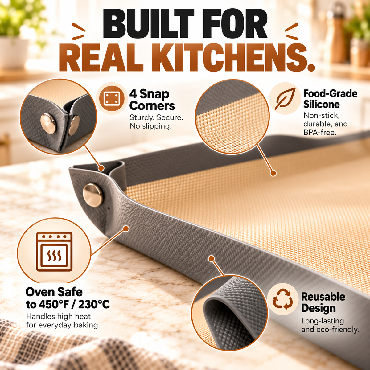 🔥Pinch Pan™ | 2-in-1 Silicone Baking Mat That Snaps Into a Tray