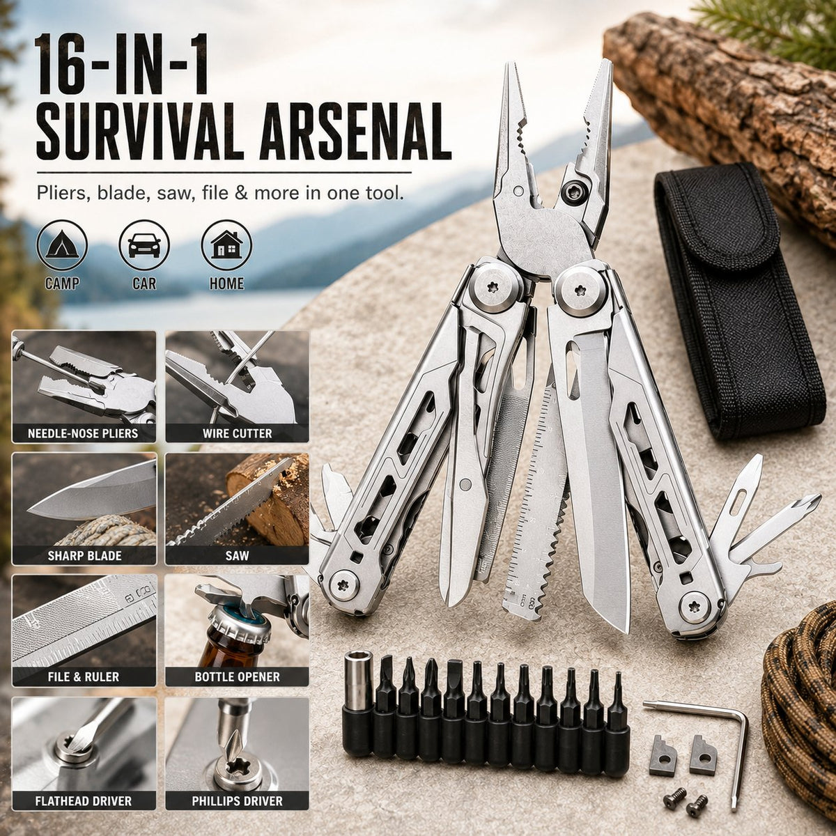 đď¸16âinâ1 MultiâTool Pliers with FullâSize Folding Scissors