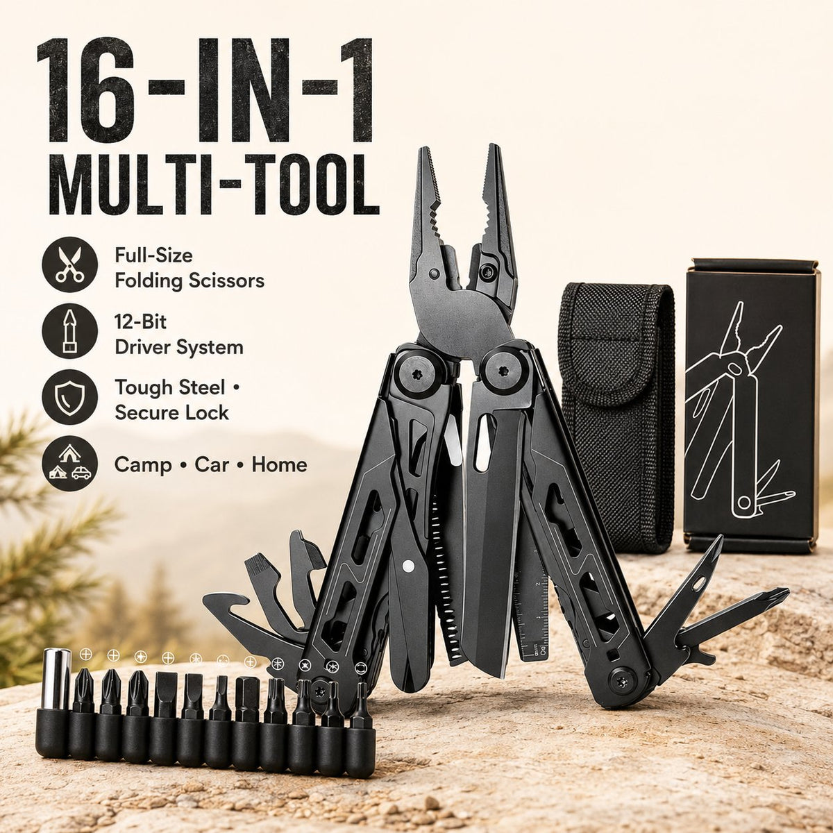đď¸16âinâ1 MultiâTool Pliers with FullâSize Folding Scissors