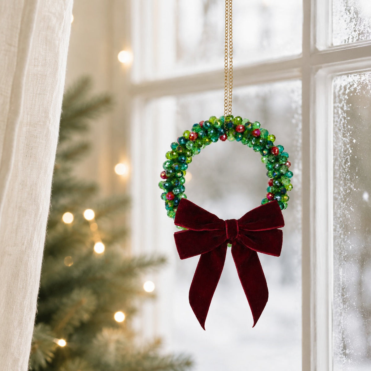 Beaded Christmas Wreath Ornament