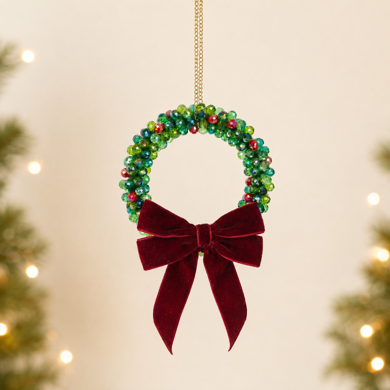 Beaded Christmas Wreath Ornament
