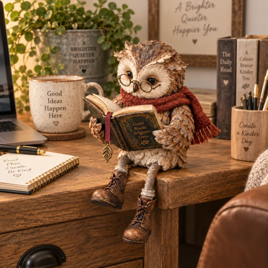 Handmade Reading Owl Figurine