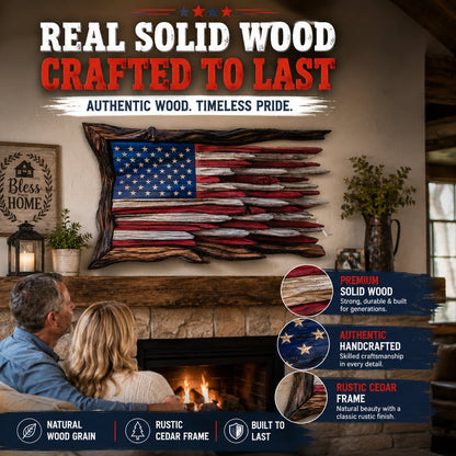 🇺🇸 Handcrafted Wooden American Flag Wall Decor