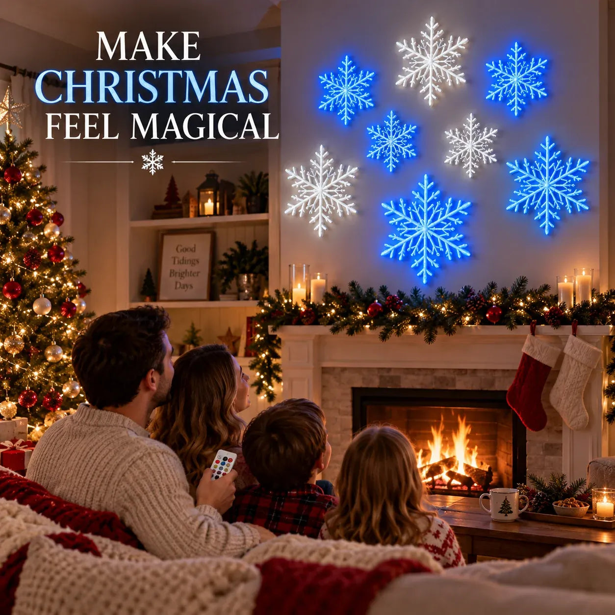 Last Day 49% OFF – ❄️ LED Snowflake Wall Lights | 3D Christmas Snowflake Décor with Blue & White Glow, Remote Control & Magical Indoor Holiday Atmosphere ✨
