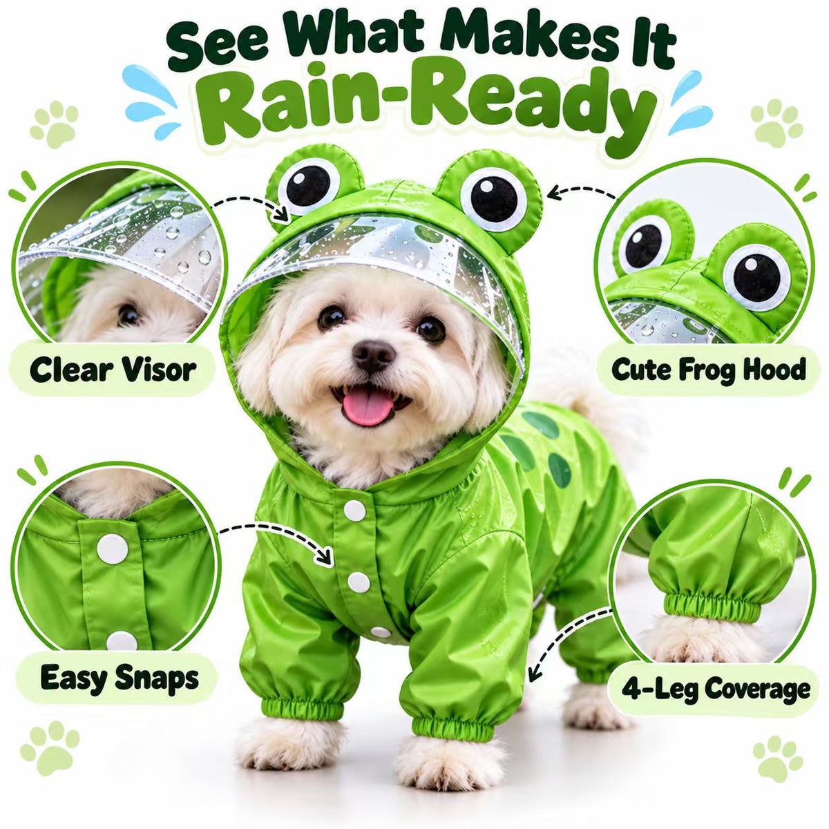Frog Dog Raincoat – Full-Body Coverage for Happier Rainy Walks 🐸