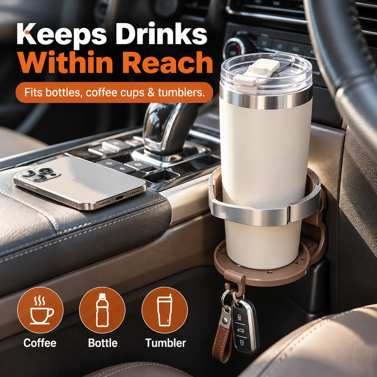 Universal Foldable Car Cup Holder with Hook – Space-Saving Drink & Bag Organizer