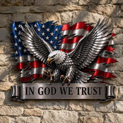 In God We Trust Bald Eagle American Flag Wall Decor