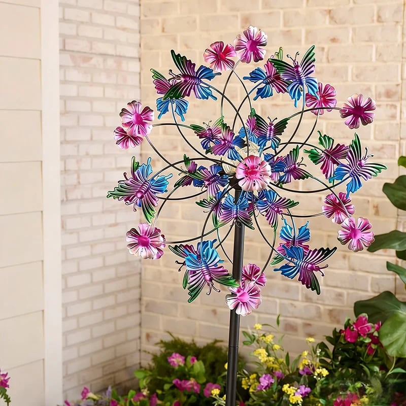 ☀️🌀Outdoors Solar Wind Spinners with Decorative Flowers🌸(Includes bracket)87cm