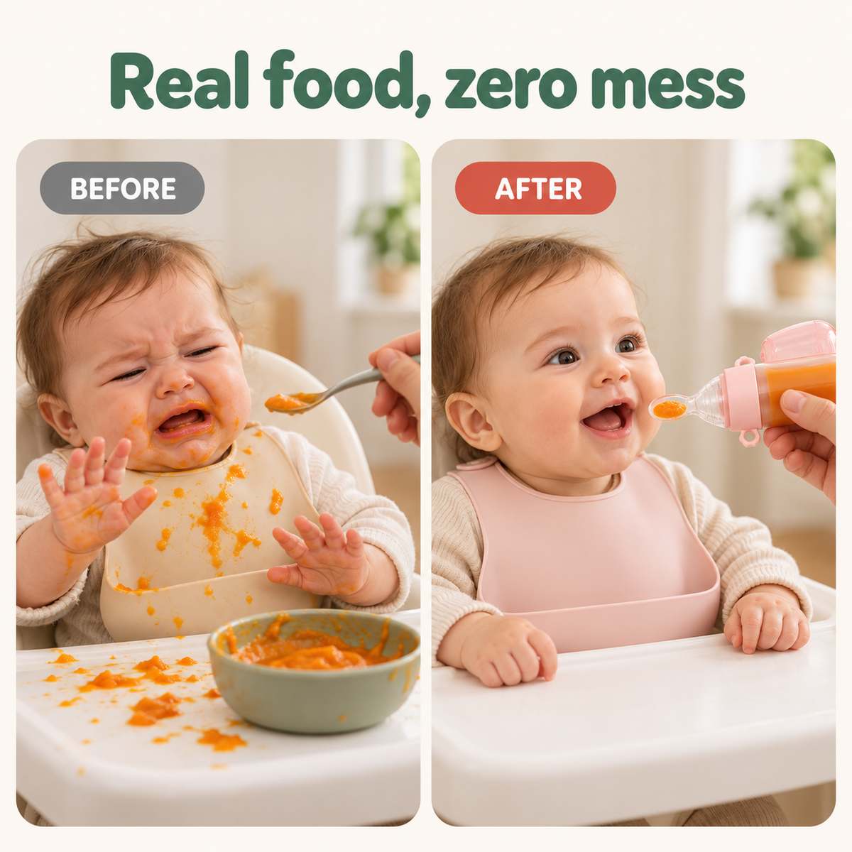🥰TinyBits Baby Food Squeeze Spoon – 120 mL Purée Feeder with Protective Cap