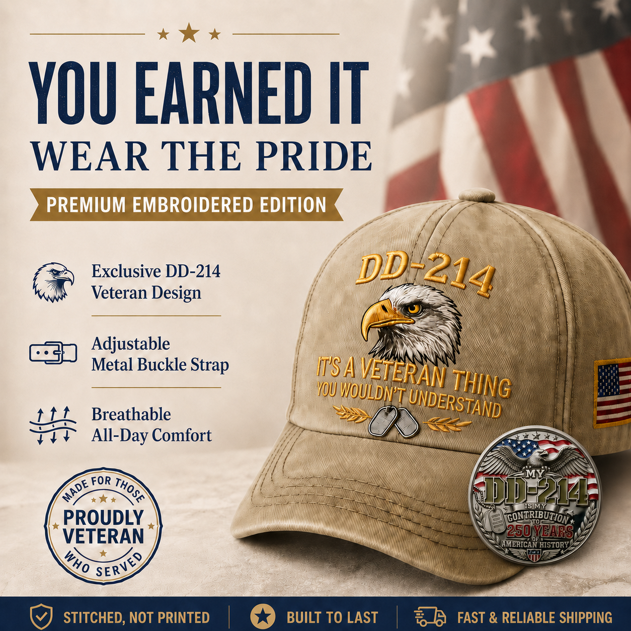 DD-214 Veteran Hat -It's a veteran thing - Embroidered Edition🎁 Free Honor Coin With Every Cap Purchase