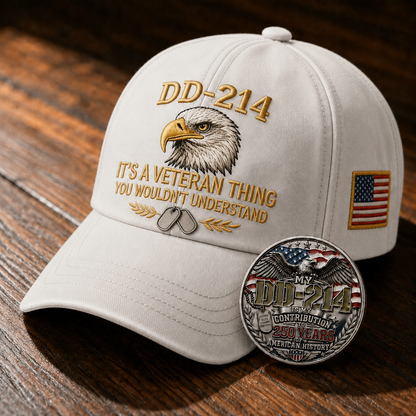 DD-214 Veteran Hat -It's a veteran thing - Embroidered Edition🎁 Free Honor Coin With Every Cap Purchase