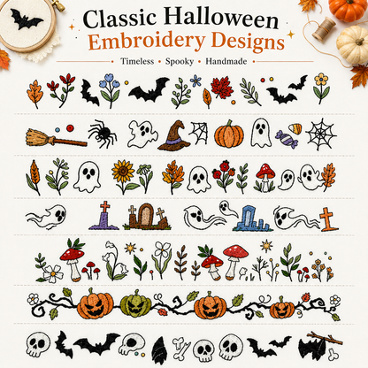 Water-Soluble Stick and Stitch Embroidery Patterns - Beginner Friendly Halloween & Floral Designs