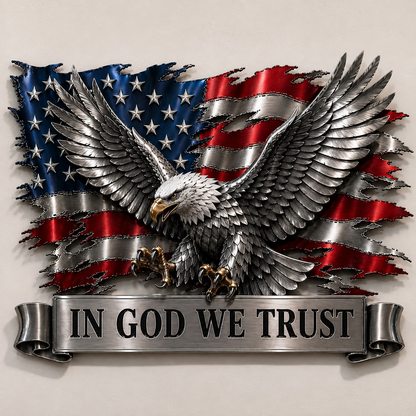 In God We Trust Bald Eagle American Flag Wall Decor
