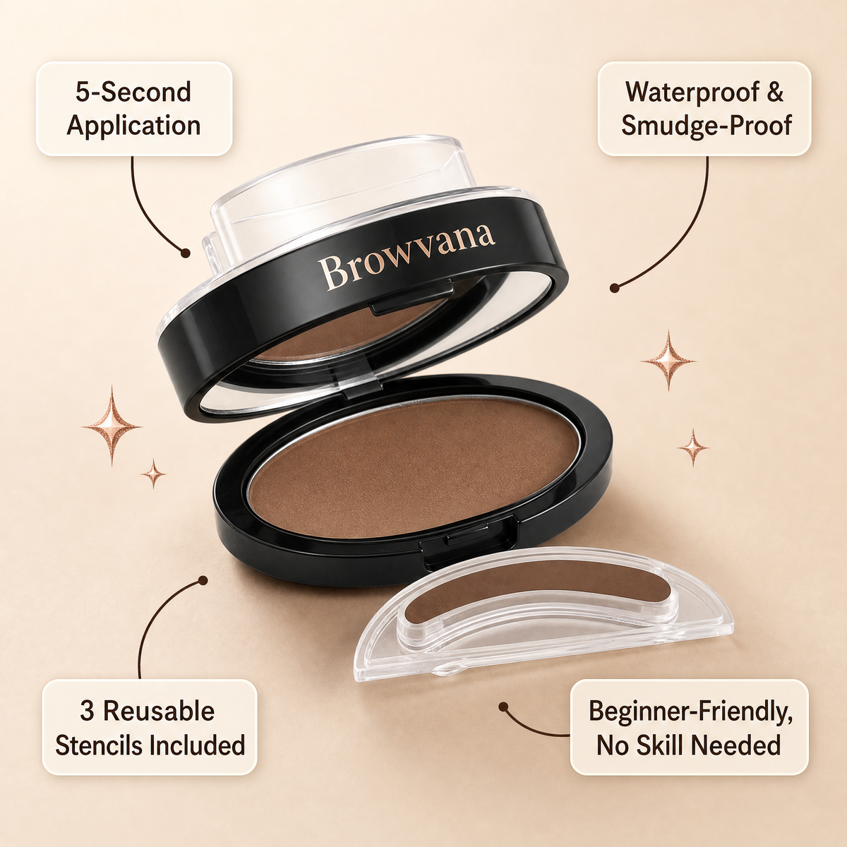 Three reusable eyebrow stencil shapes: arched, natural and straight