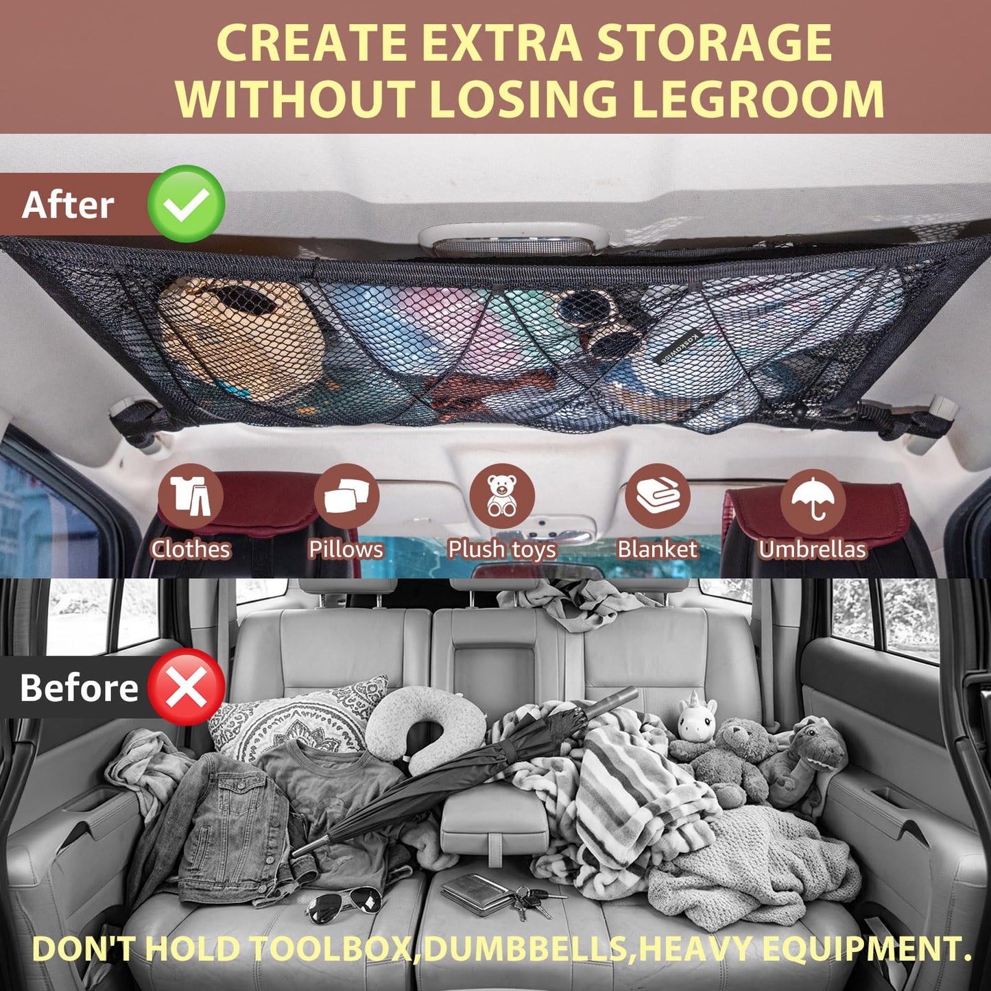 🚙 Overhead Car Cargo Net – Double-Layer Roof Storage Organizer
