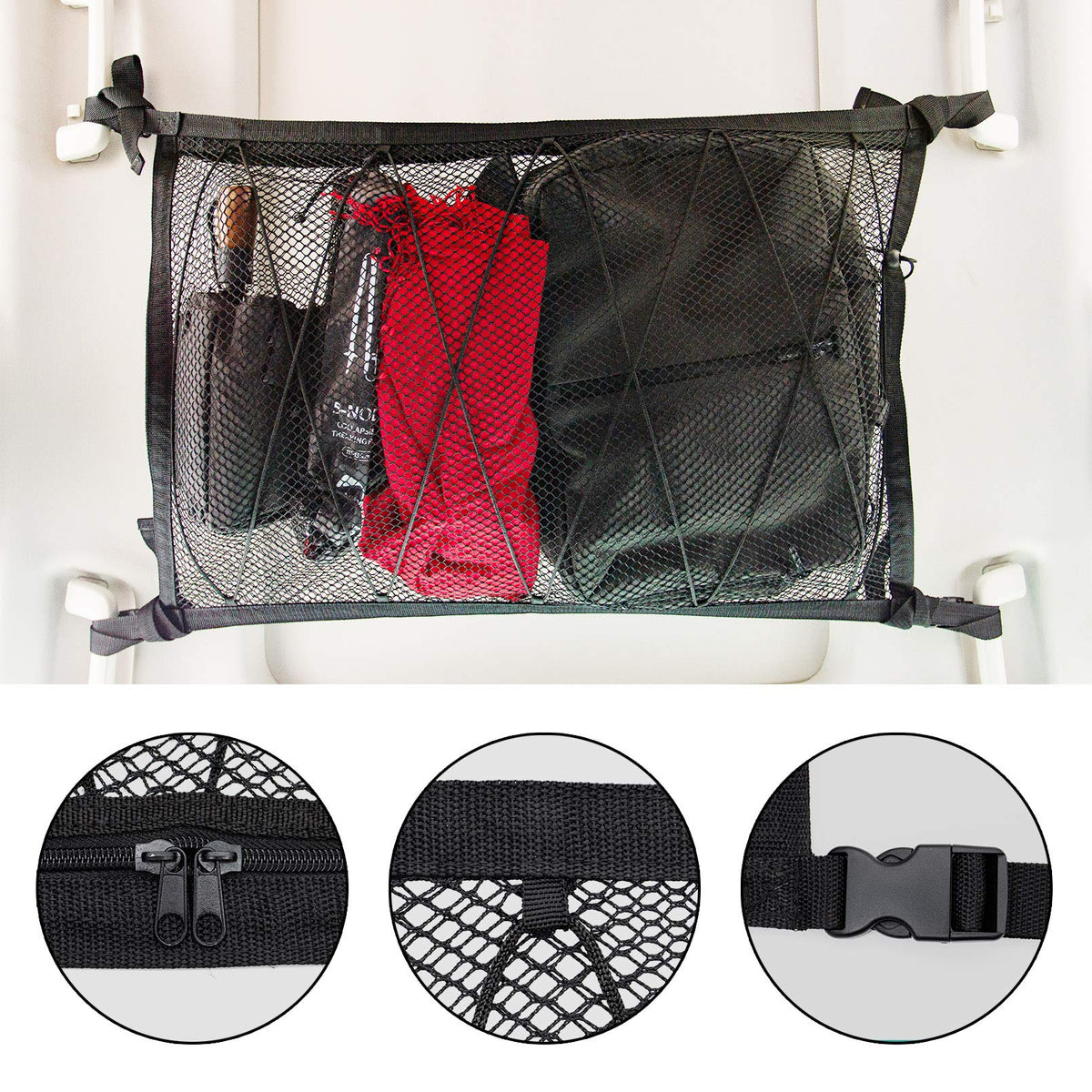 🚙 Overhead Car Cargo Net – Double-Layer Roof Storage Organizer