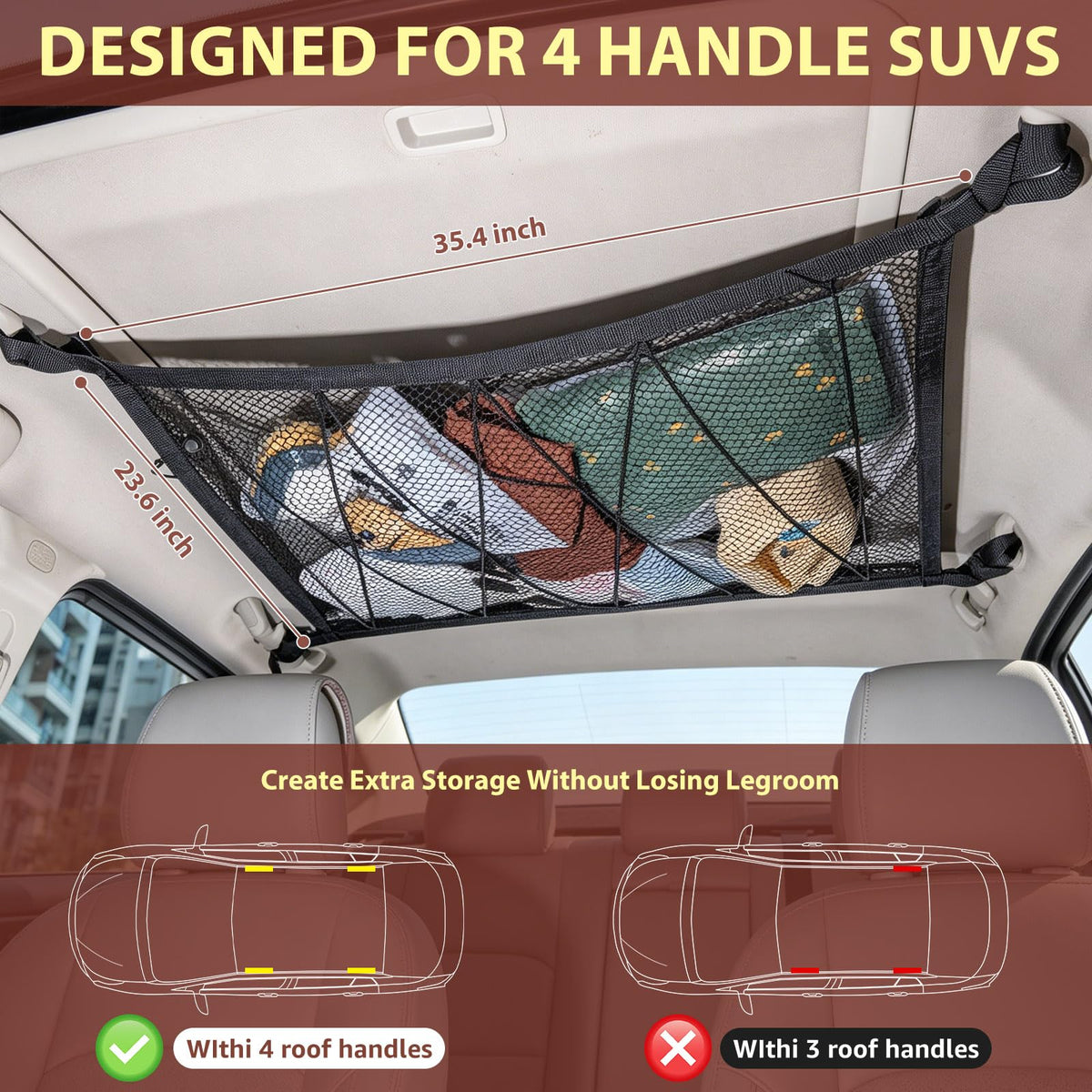 🚙 Overhead Car Cargo Net – Double-Layer Roof Storage Organizer