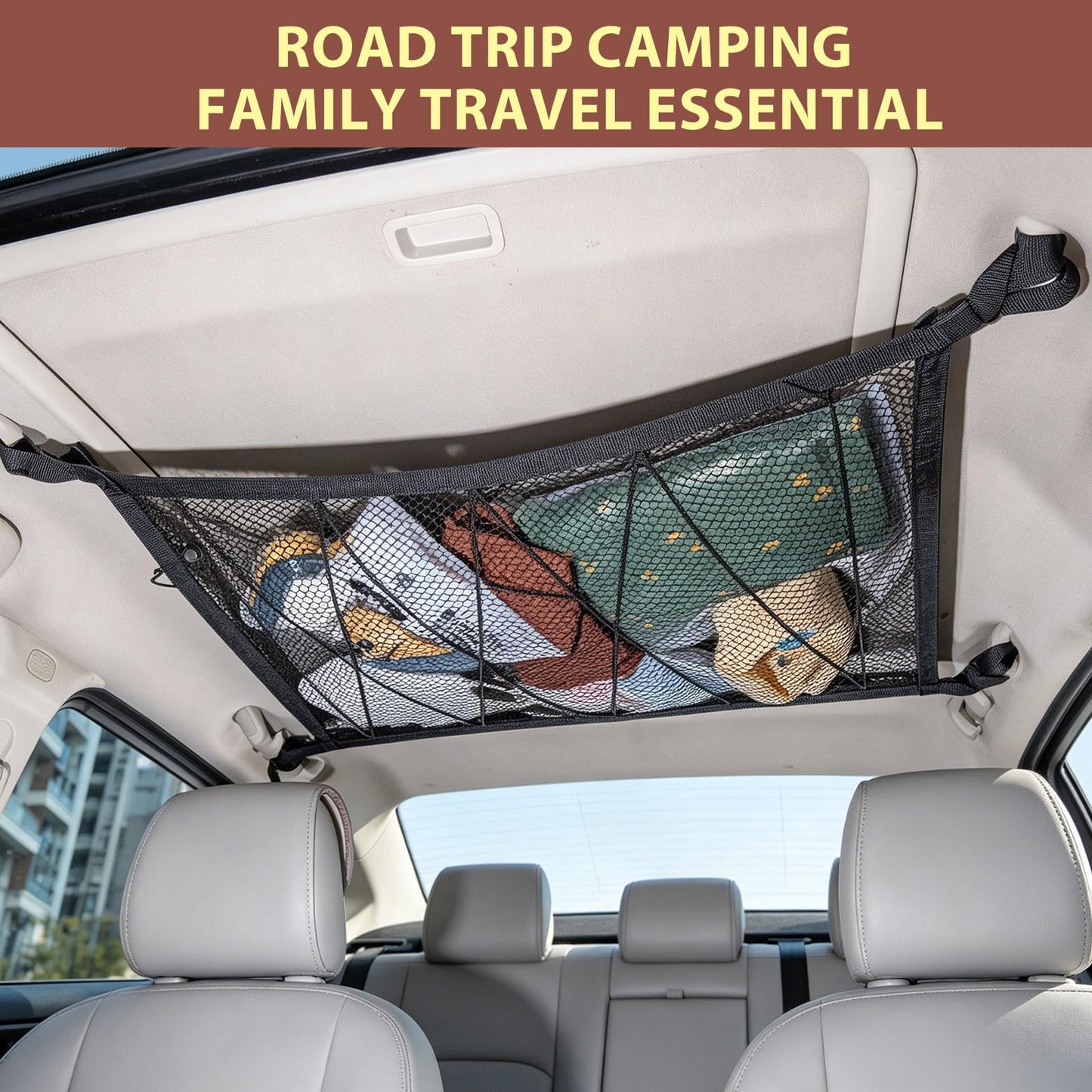 🚙 Overhead Car Cargo Net – Double-Layer Roof Storage Organizer