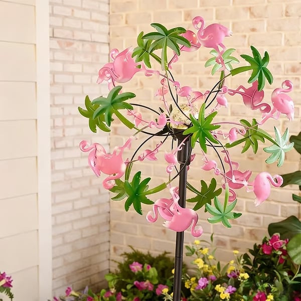 ☀️🌀Outdoors Solar Wind Spinners with Decorative Flowers🌸(Includes bracket)87cm