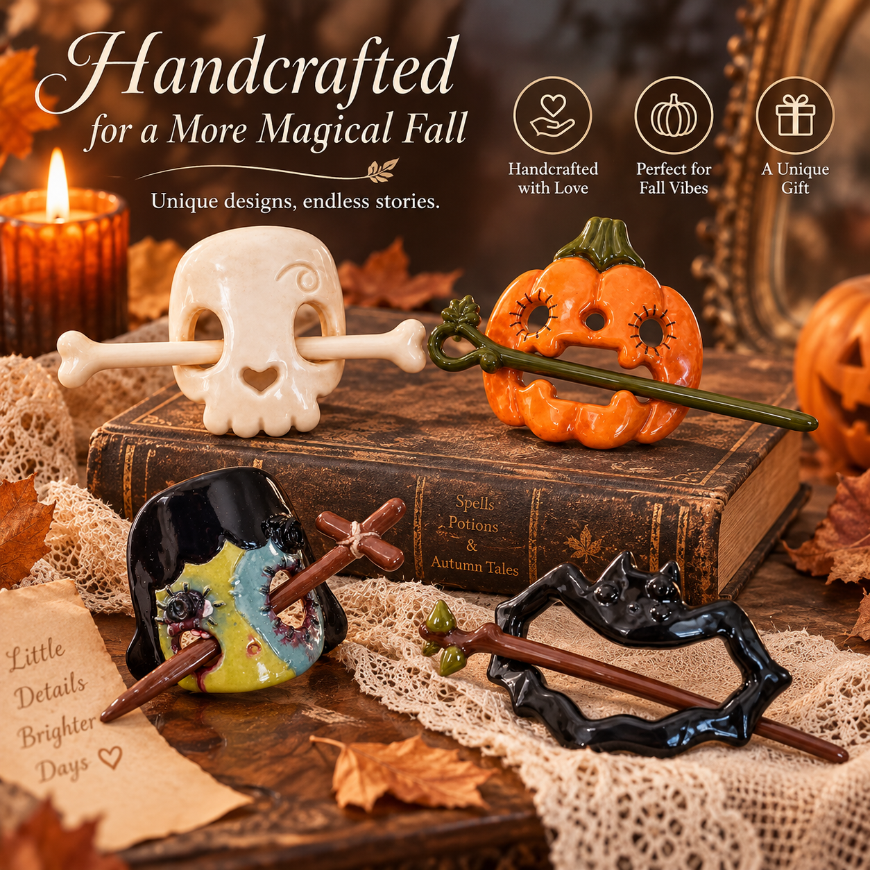 🎃Enchanted Harvest™ Handmade Autumn Ceramic Hair Pin