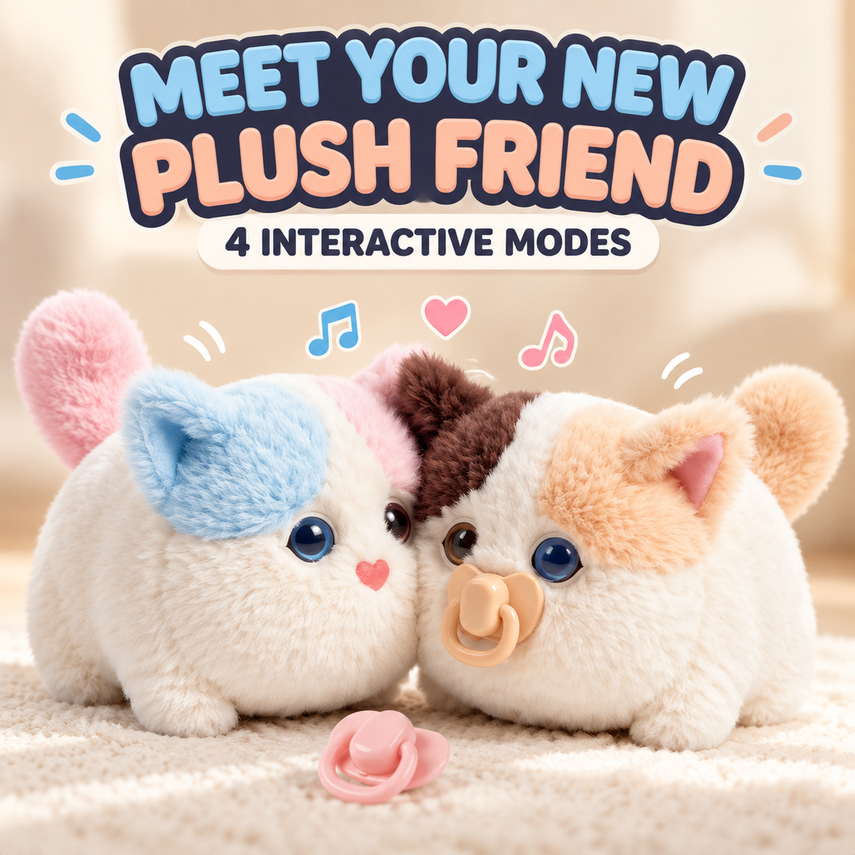 WinkyTail Interactive Plush Cat Toy – Talking Kitten with Voice Repetition, Moving Ears, Purring Sounds & Magnetic Pacifier