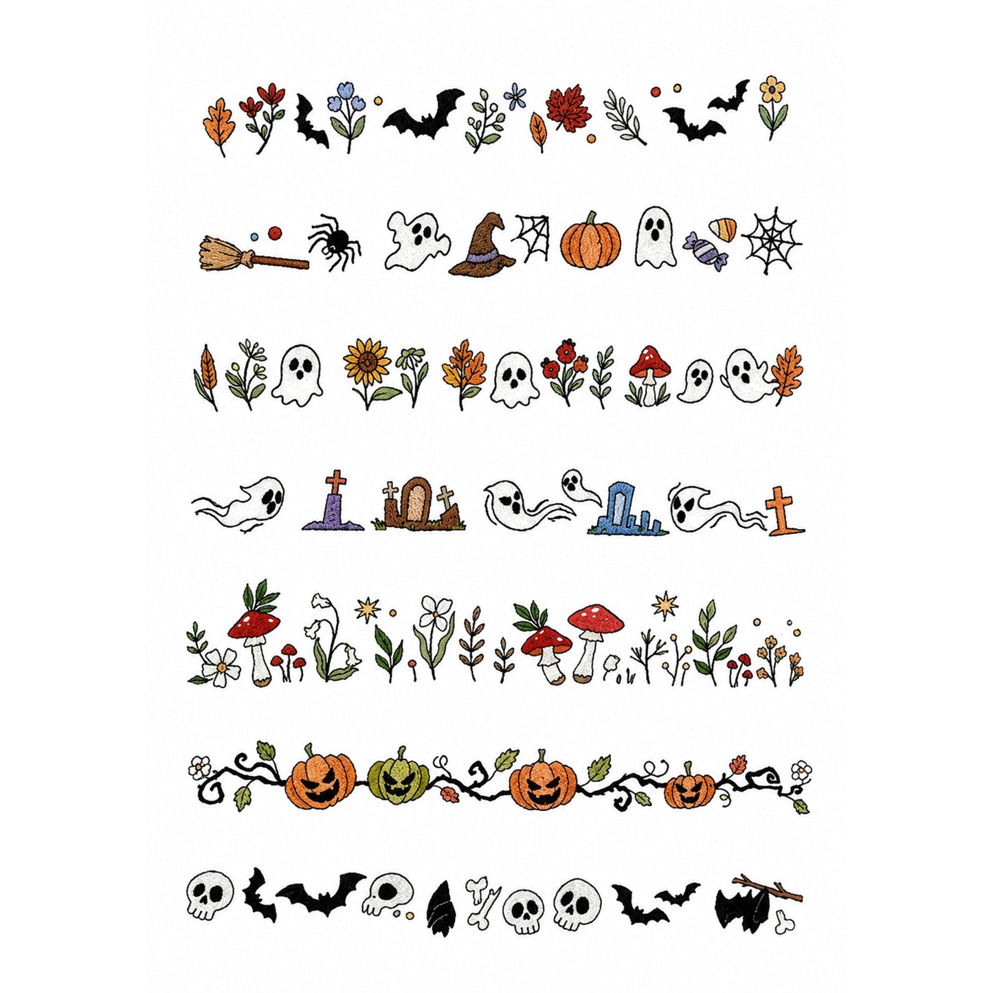 Water-Soluble Stick and Stitch Embroidery Patterns - Beginner Friendly Halloween & Floral Designs