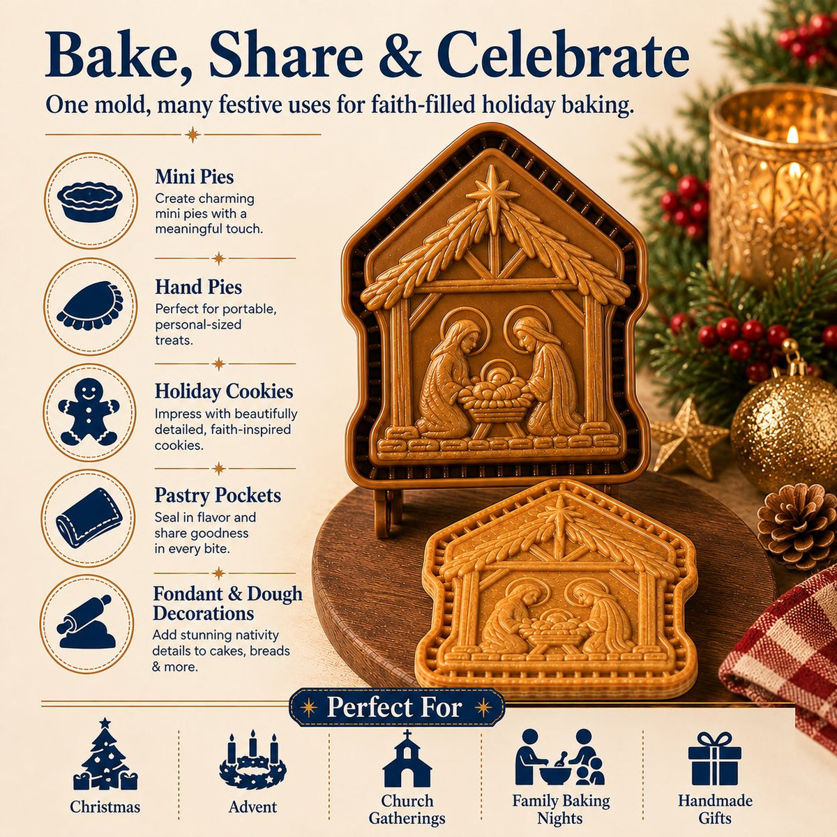 🔥LAST DAY 50% OFF - ✝️ Faith & Nativity Christmas Mini Pie Mold Collection