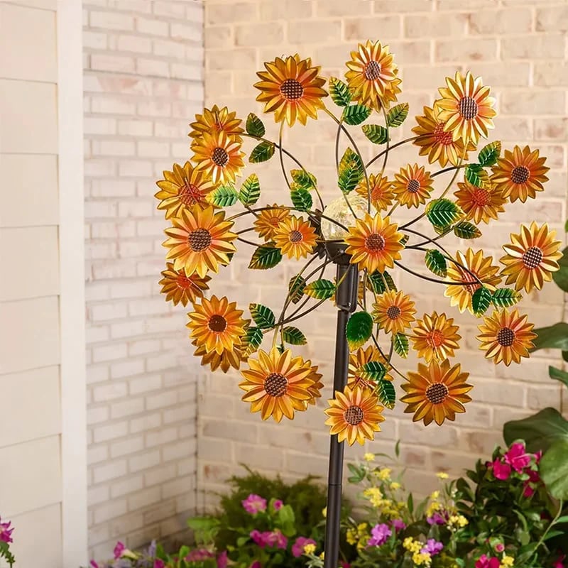 ☀️🌀Outdoors Solar Wind Spinners with Decorative Flowers🌸(Includes bracket)87cm