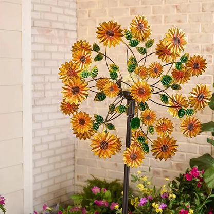 ☀️🌀Outdoors Solar Wind Spinners with Decorative Flowers🌸(Includes bracket)87cm