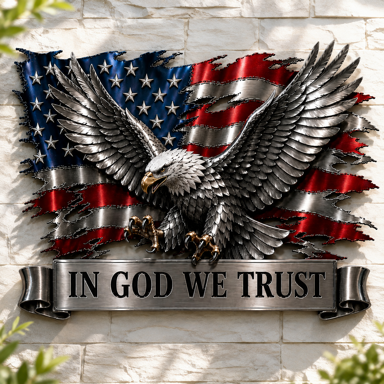 In God We Trust Bald Eagle American Flag Wall Decor