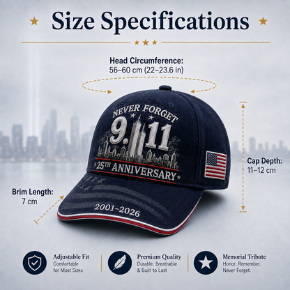 🕯️ 9/11 Never Forget 25th Anniversary Memorial Cap