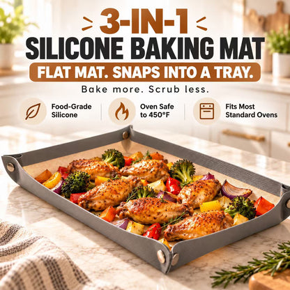 🔥Pinch Pan™ | 2-in-1 Silicone Baking Mat That Snaps Into a Tray