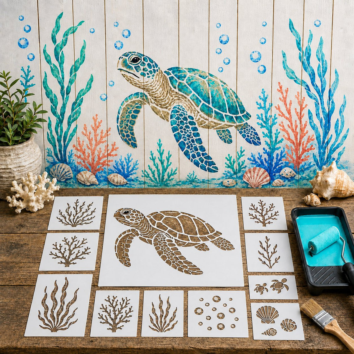 🔥 LAST DAY 49% OFF – 🐙Reusable Ocean Octopus Mural Stencil Set | Bring Plain Walls & Fences to Life with a Bold Underwater Scene 🌊🎨✨