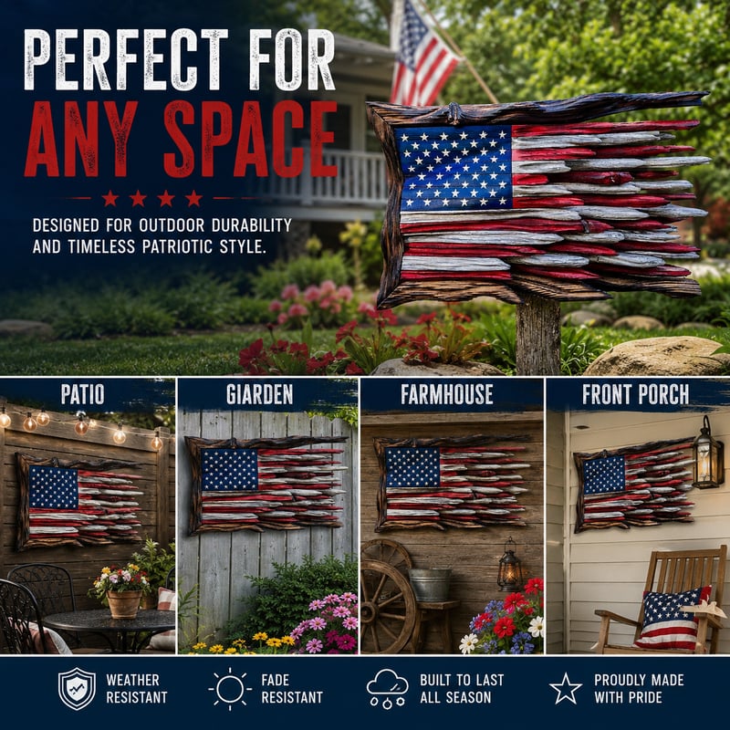 🇺🇸 Handcrafted Wooden American Flag Wall Decor