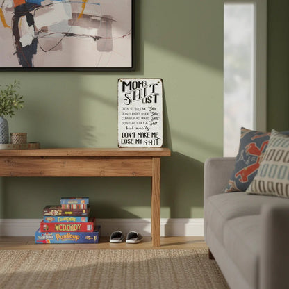 "Mom’s Shit List" Funny Metal Sign – Sarcastic Tin Plaque for the Queen of the House