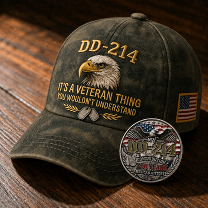 DD-214 Veteran Hat -It's a veteran thing - Embroidered Edition🎁 Free Honor Coin With Every Cap Purchase