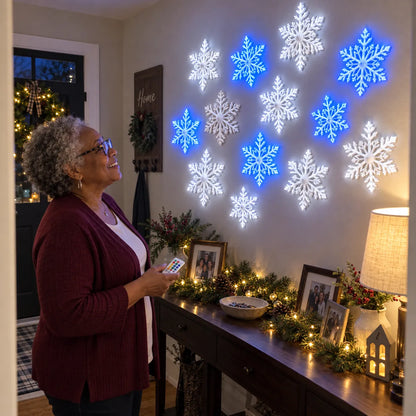 Last Day 49% OFF – ❄️ LED Snowflake Wall Lights | 3D Christmas Snowflake Décor with Blue & White Glow, Remote Control & Magical Indoor Holiday Atmosphere ✨