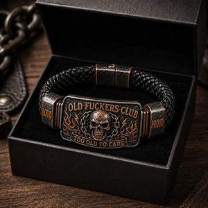 Old Fuckers Club Men’s Vintage Skull Flame Biker Braided Bracelet Gift Set