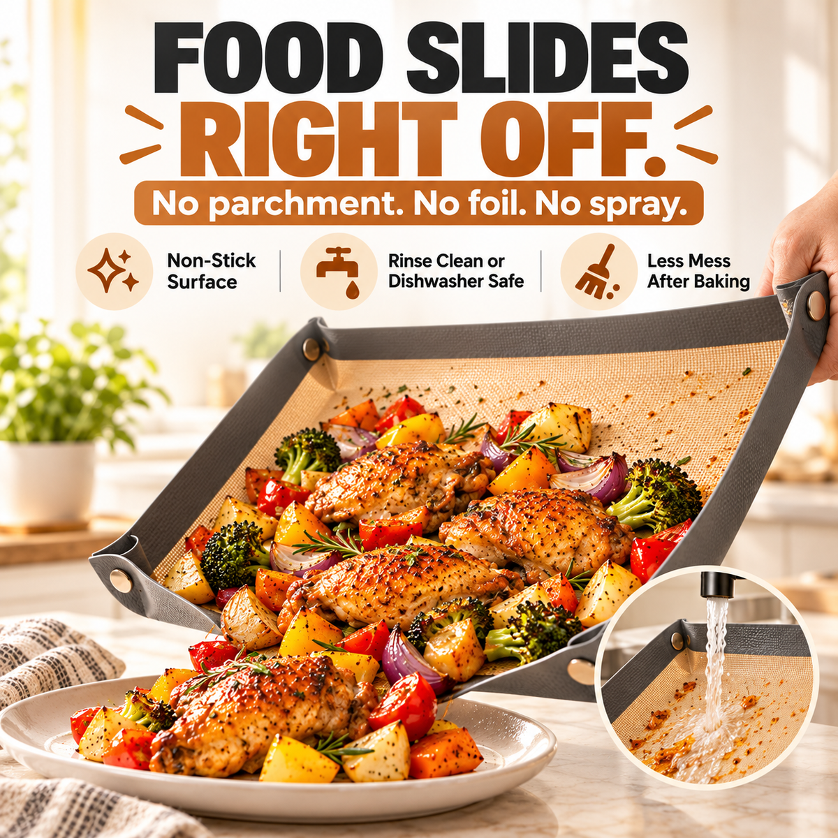 🔥Pinch Pan™ | 2-in-1 Silicone Baking Mat That Snaps Into a Tray