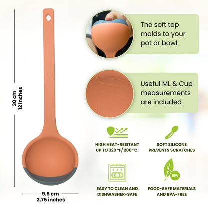 Silicone Spoon - Colorful Silicone Spatula Ladle with a Soft Top to Mold to your Pots & Pans