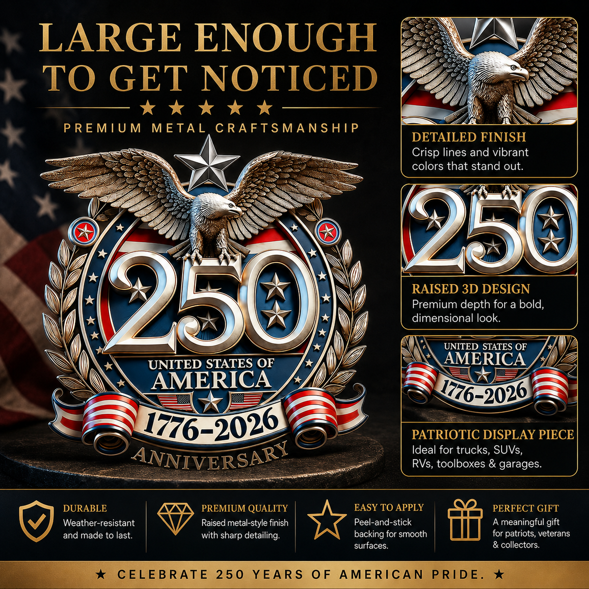 🇺🇸 250th Anniversary Sale - 250th Anniversary USA Eagle Metal Emblem
