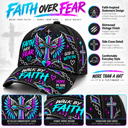 Faith Over Fear Winged Cross God Is With You Cap ✝️✨