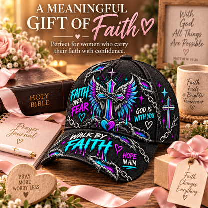 Faith Over Fear Winged Cross God Is With You Cap ✝️✨