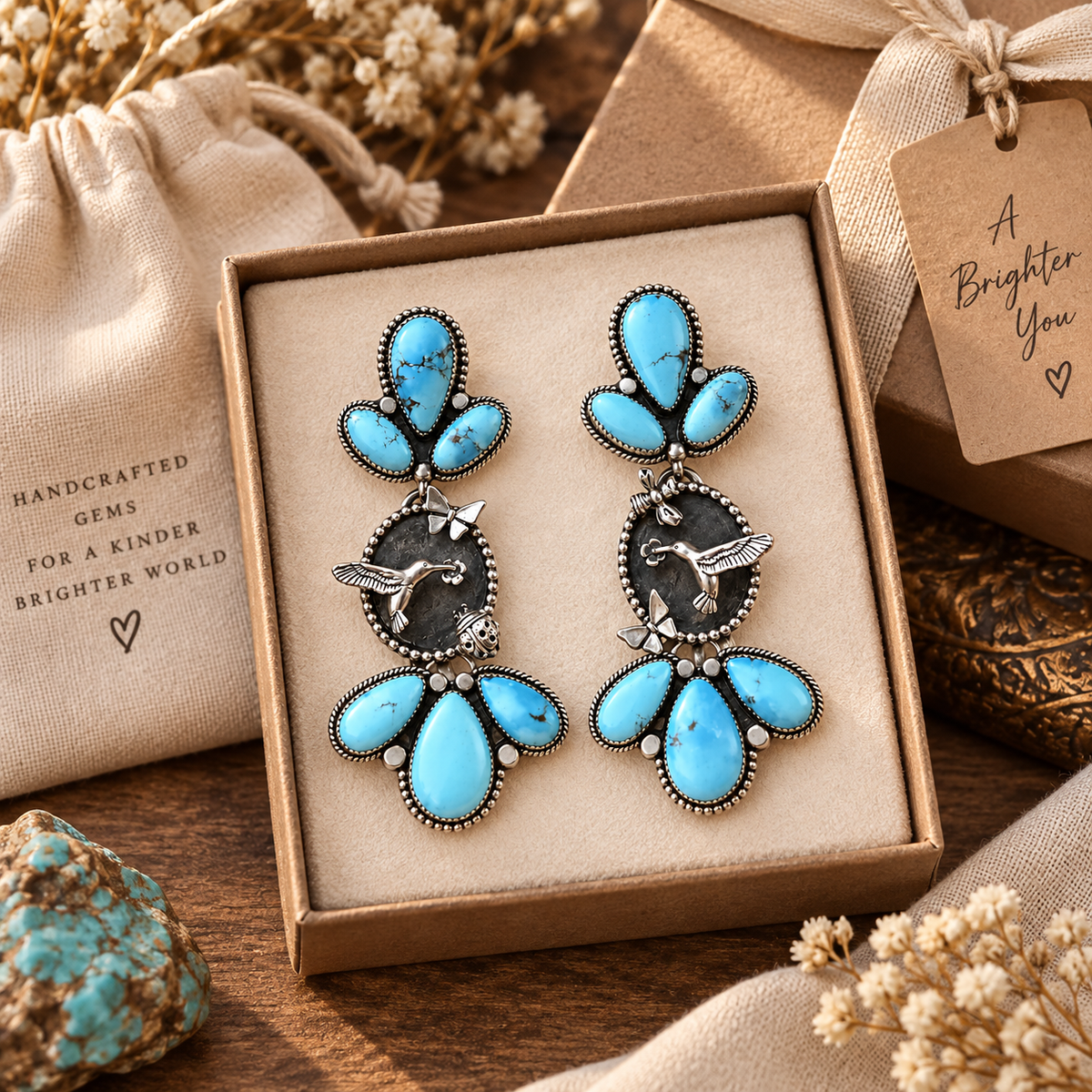 Handcrafted Golden Hills Hummingbird Garden Earrings - Only 7 Left
